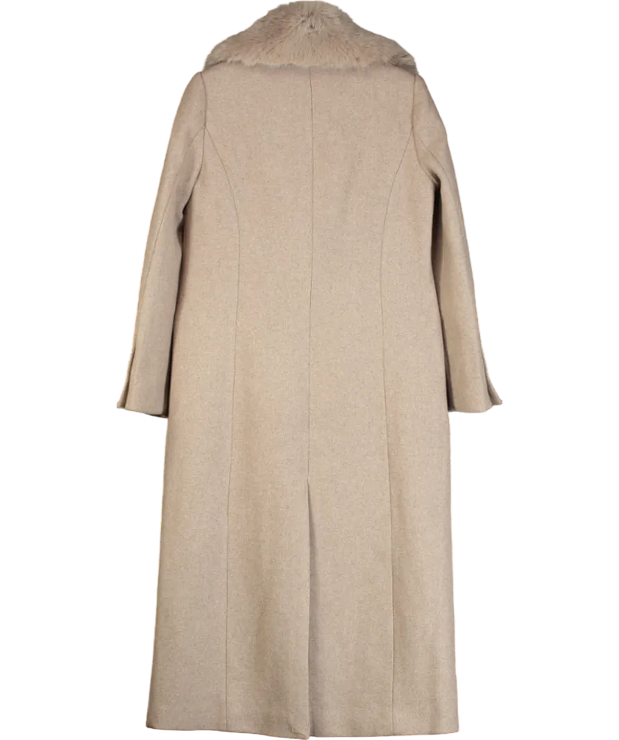 Karen Millen Beige Wool Blend Fur Trim Collar Tailored Midi Coat UK 8