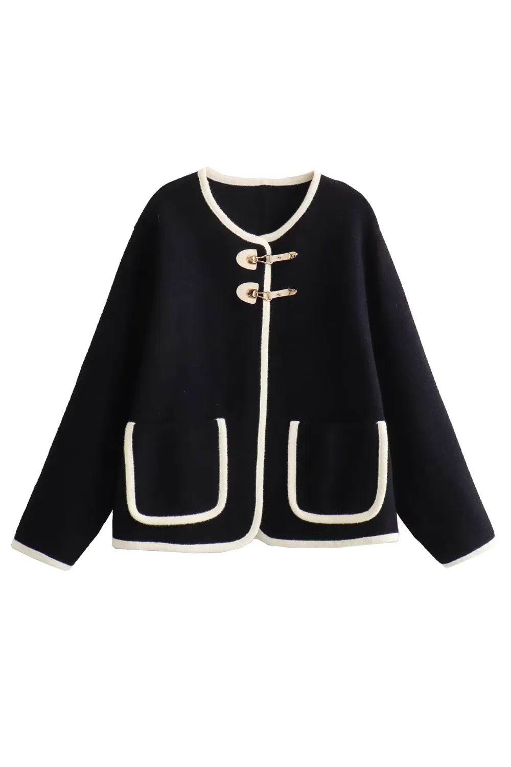 'Kiara' Contrast Trim Knitted Velvet Coat Jacket (4 Colors)