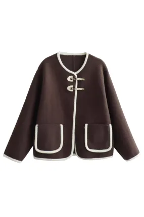 'Kiara' Contrast Trim Knitted Velvet Coat Jacket (4 Colors)