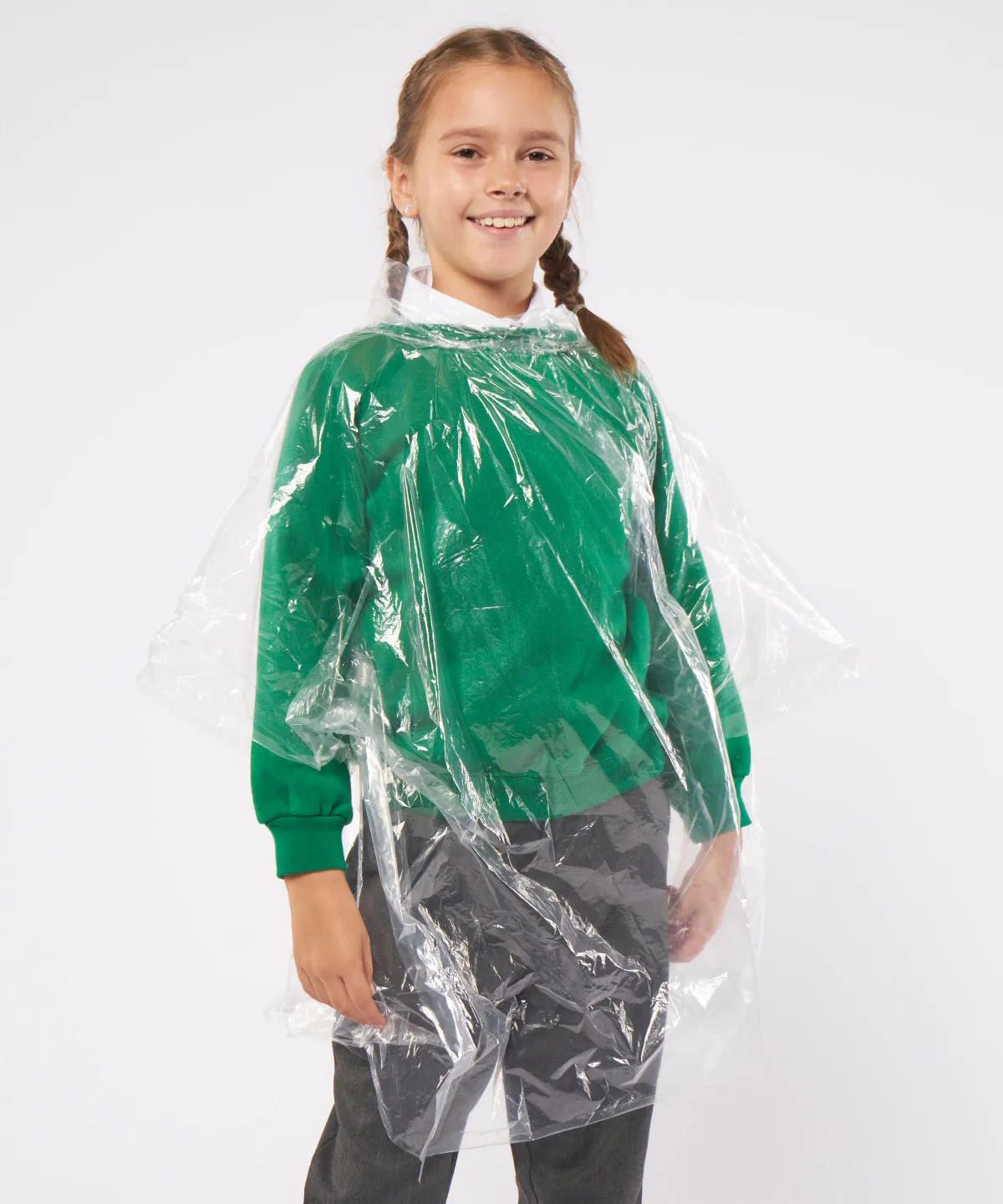 Kids emergency hooded plastic poncho | Clear