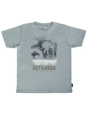 Kiwi and Ponga Kids T Shirt in Steel Blue