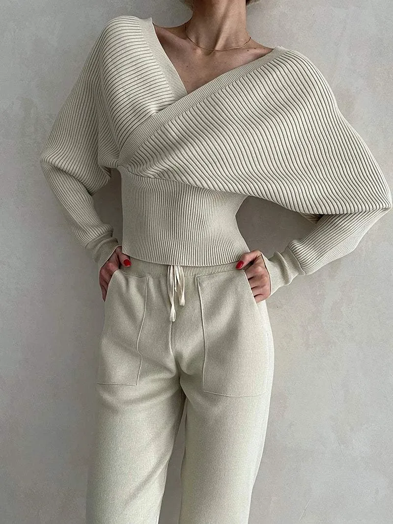 Knitted Asymmetrical Top with Matching Pants