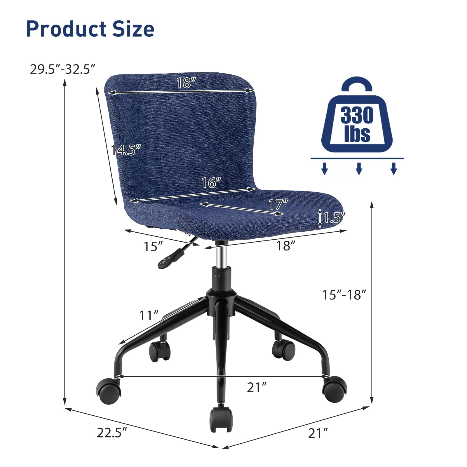 KOMFOTT Home Office Chair with Wheels, Mid-Back Swivel Computer Chair