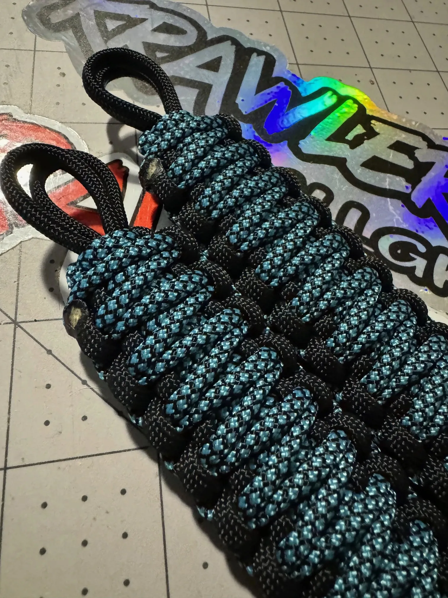 Krawlergrips Neon Turquoise Diamonds Grab Handles Paracord