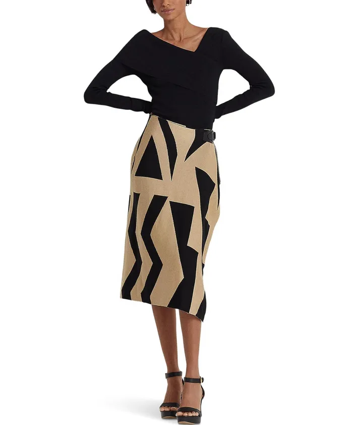 Lauren Ralph Lauren Petite Geo-Print Cotton-Blend Pencil Skirt