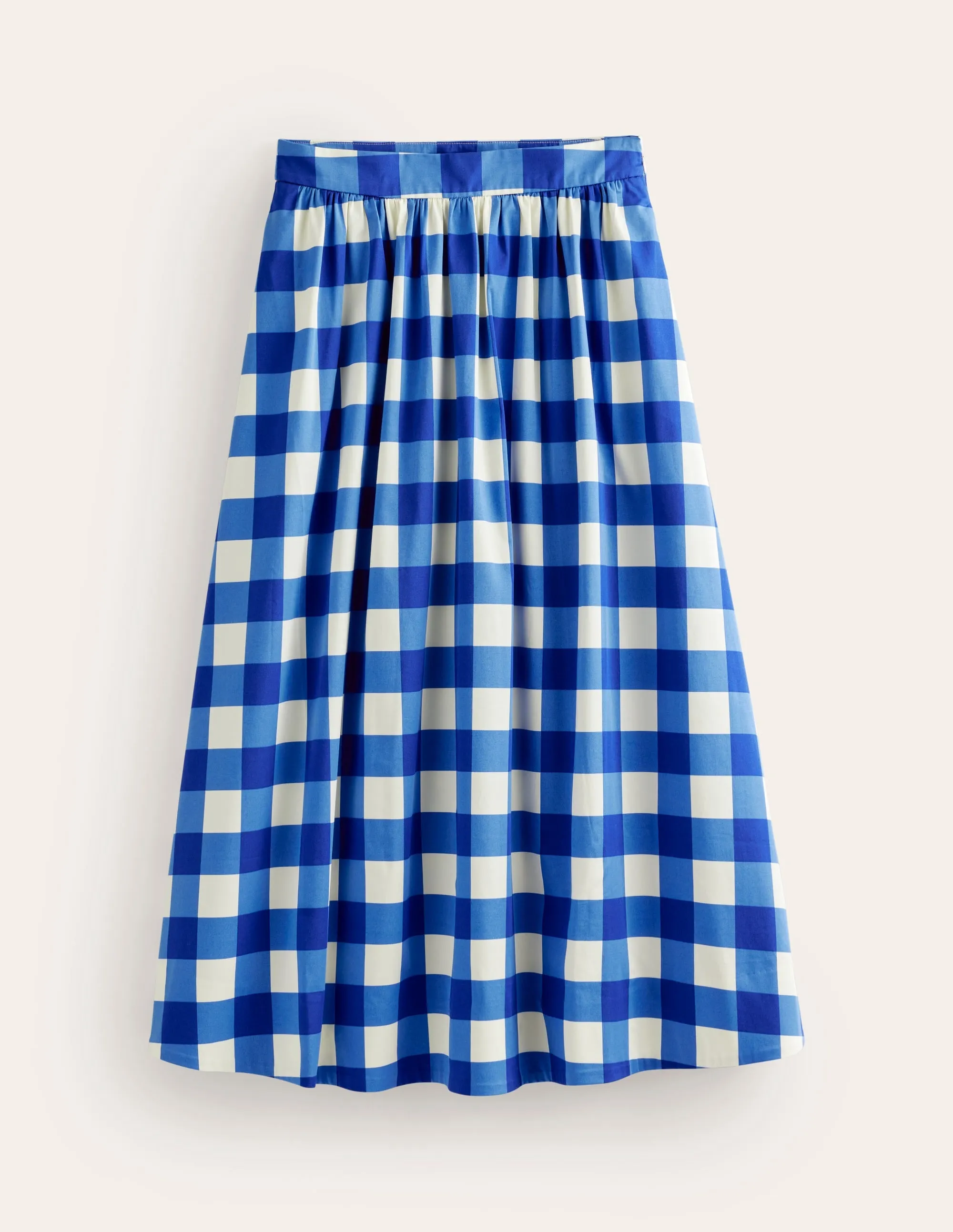 Layla Cotton Sateen Skirt-Nautical blue, Ivory Gingham