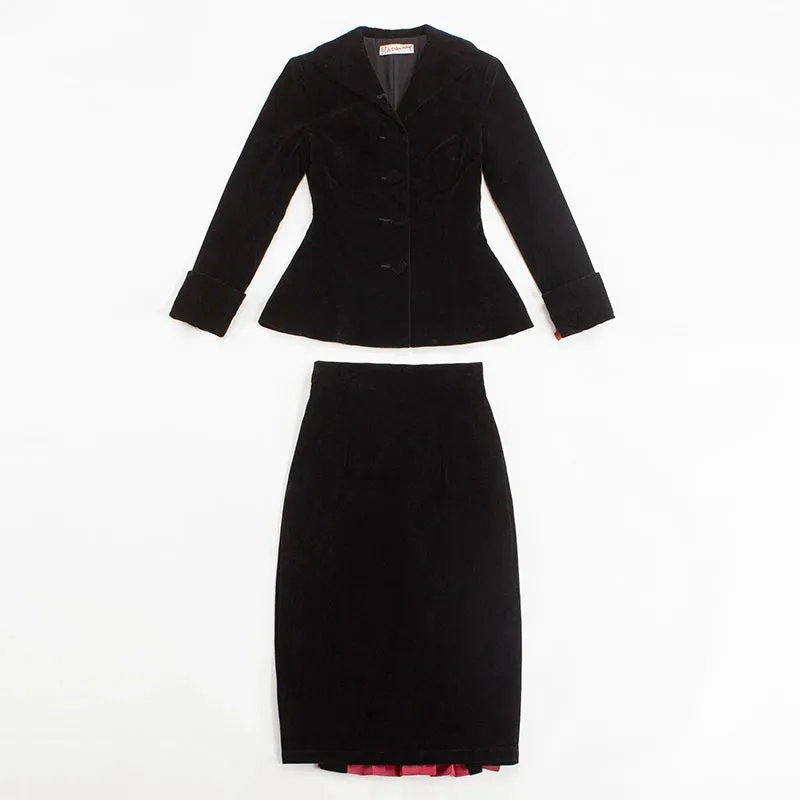 Le Palais Vintage Black Velvet Jacket   Pencil Skirt Set -  Scarlet Mary