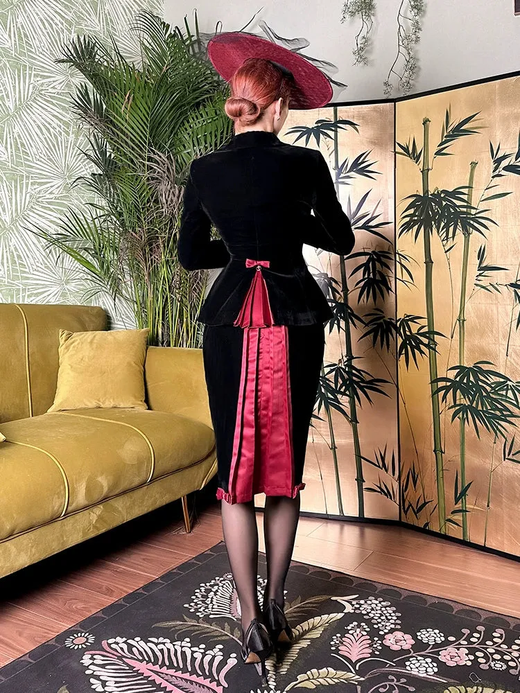 Le Palais Vintage Black Velvet Jacket   Pencil Skirt Set -  Scarlet Mary