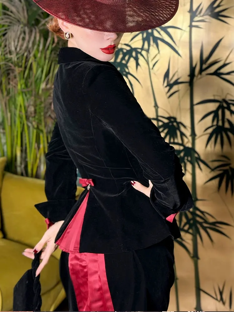 Le Palais Vintage Black Velvet Jacket   Pencil Skirt Set -  Scarlet Mary