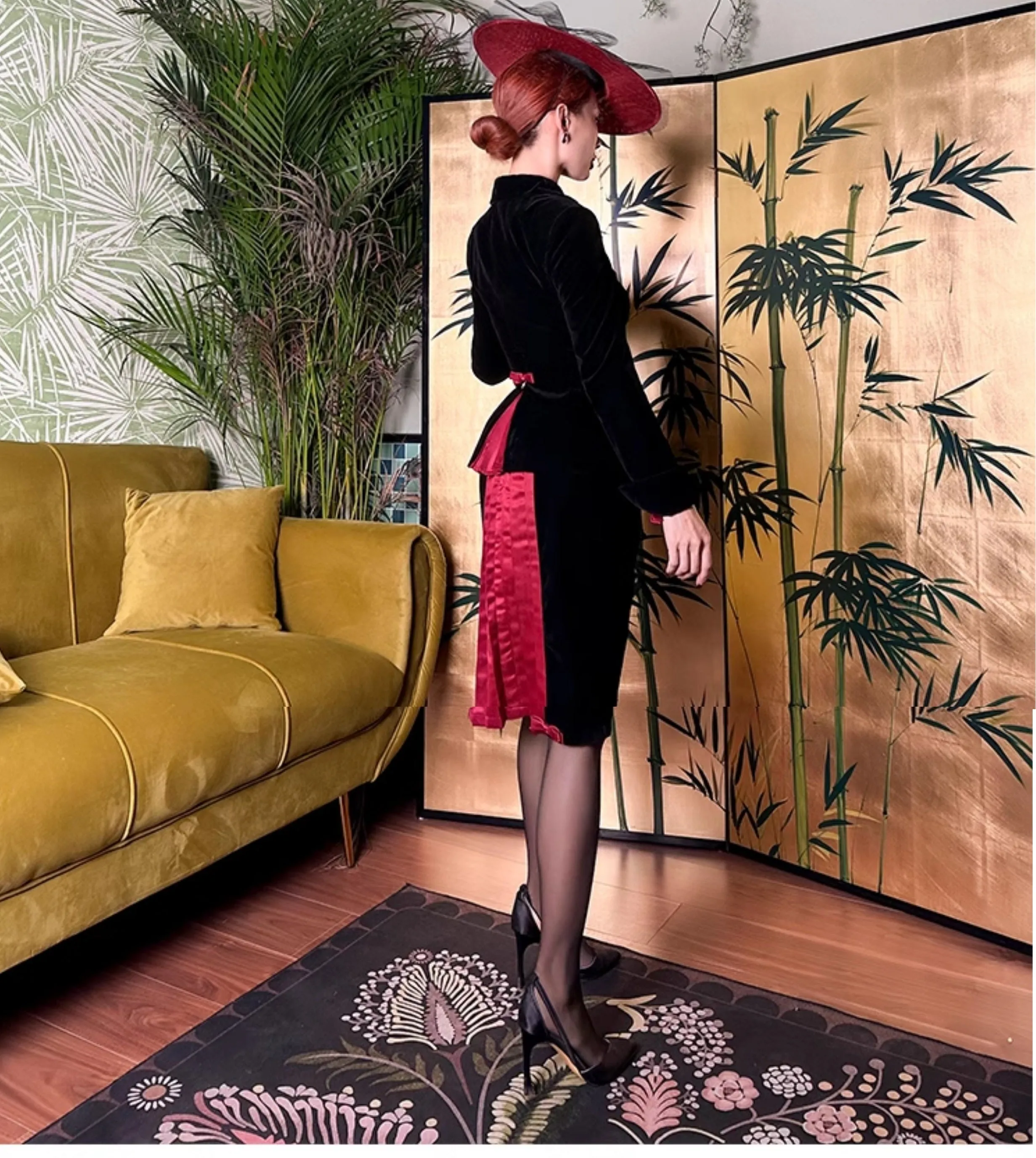 Le Palais Vintage Black Velvet Jacket   Pencil Skirt Set -  Scarlet Mary