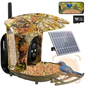 lollyes AI Smart Bird Feeder Camera with 64G Card, 1080P HD AI Identify Bird Species, Bird House with 7W Solar Panel for Wild Bird Watching, Outdoor, Garden, Bird Lover(Maple Leaf Pattern)