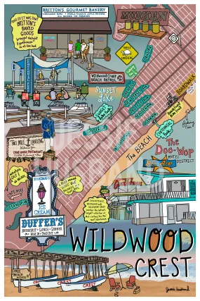 Map of Wildwood Crest, New Jersey (customization and framing options available)