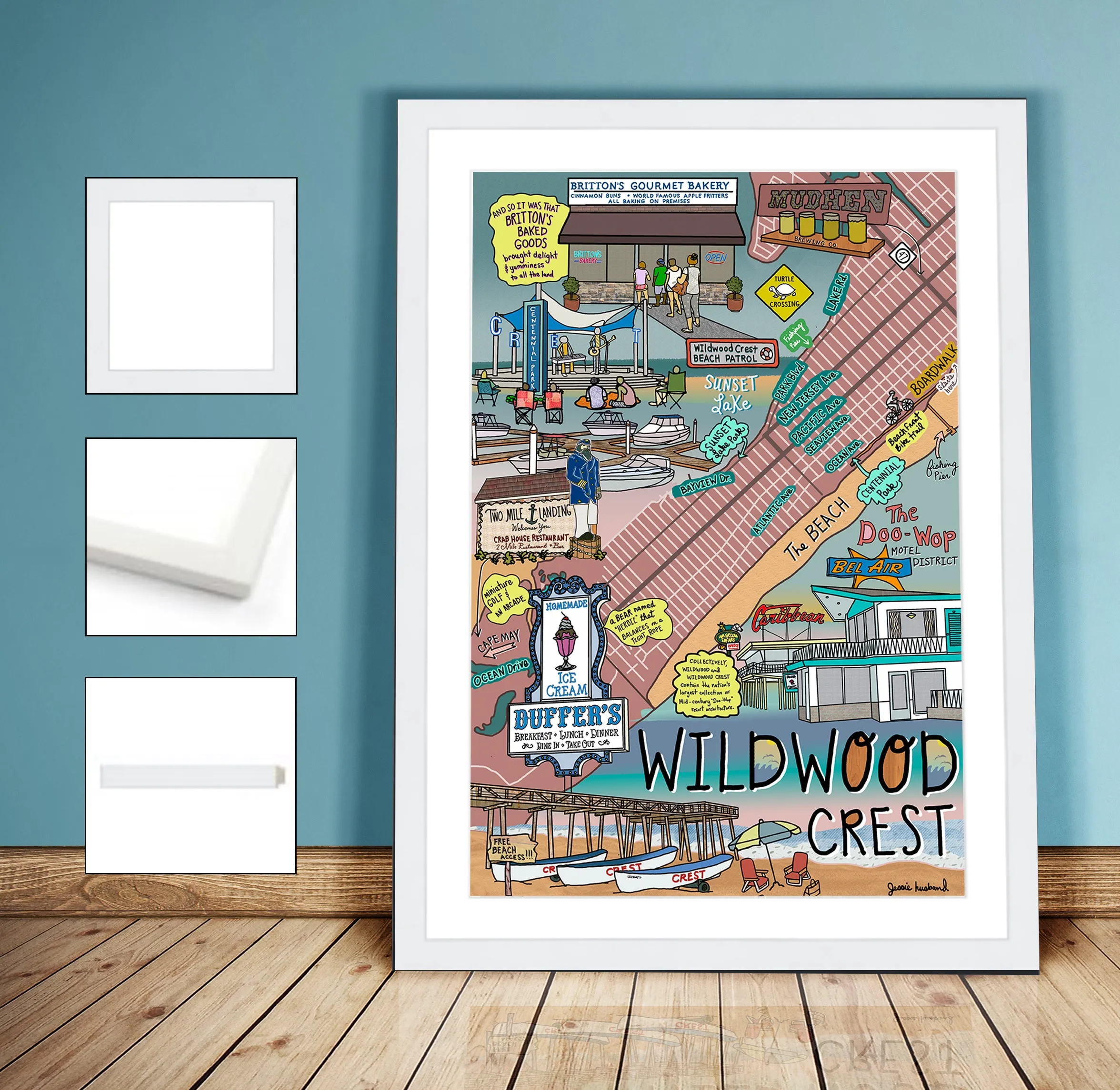 Map of Wildwood Crest, New Jersey (customization and framing options available)