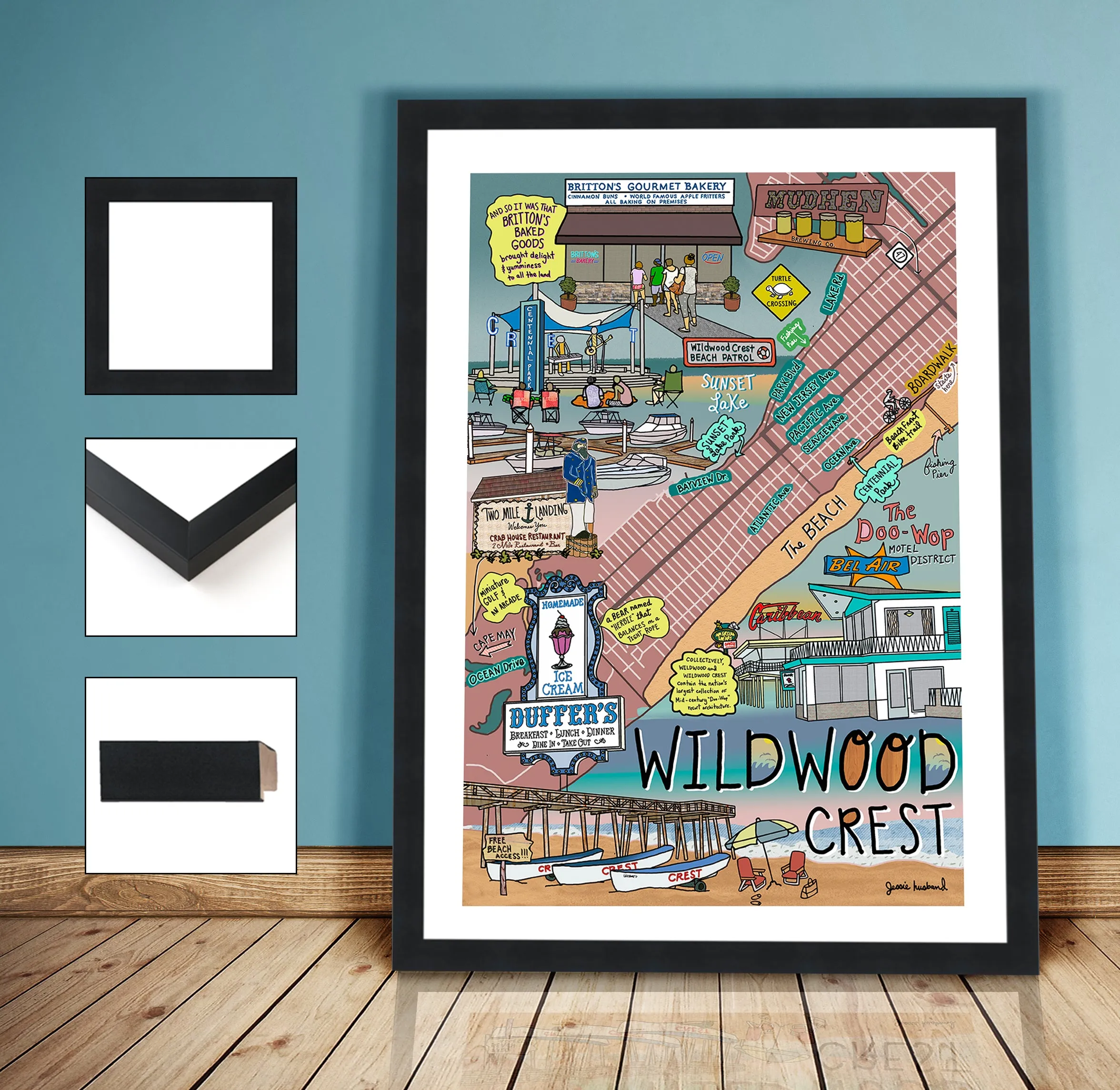 Map of Wildwood Crest, New Jersey (customization and framing options available)