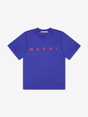 MARNI Kids Logo Print T-Shirt in Blue