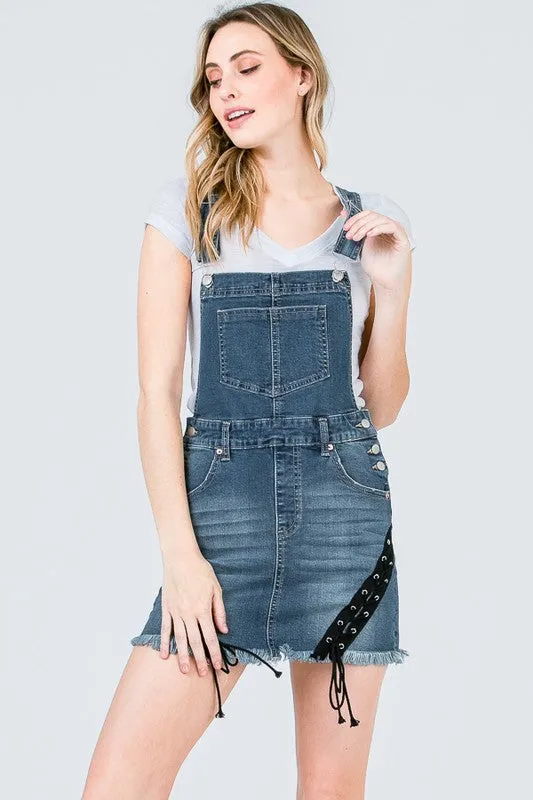 Medium Denim Stretch Denim Overall Skirt