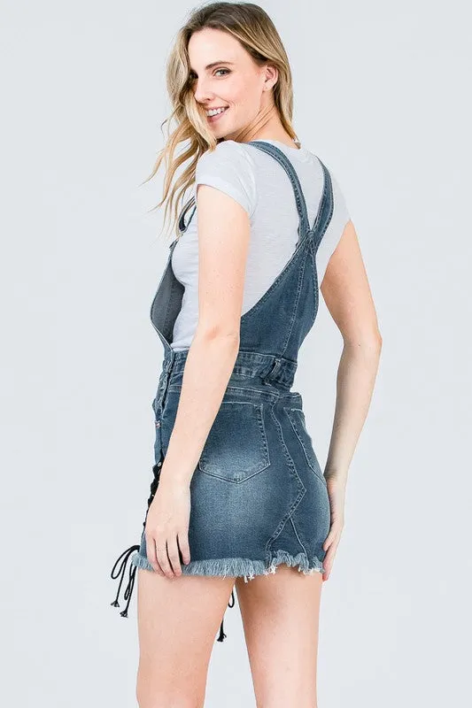 Medium Denim Stretch Denim Overall Skirt