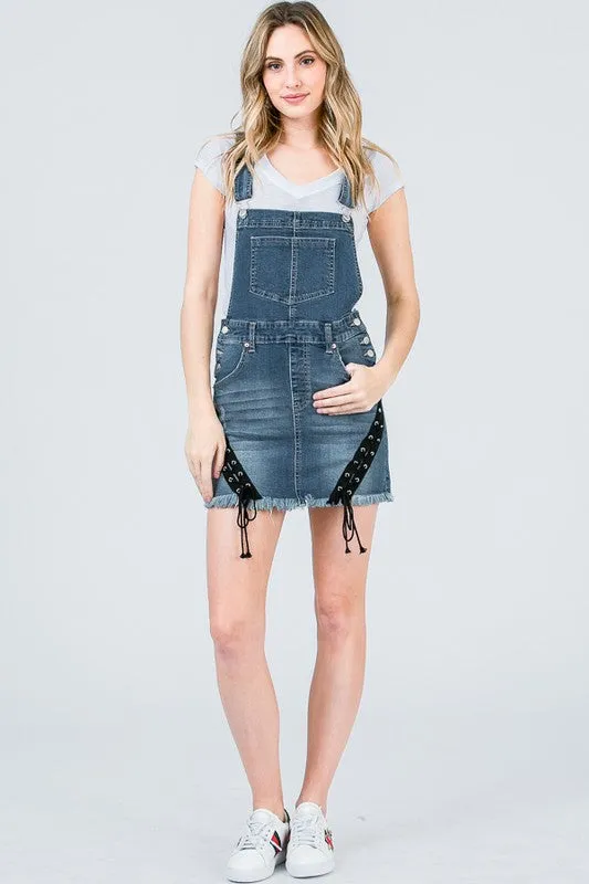 Medium Denim Stretch Denim Overall Skirt