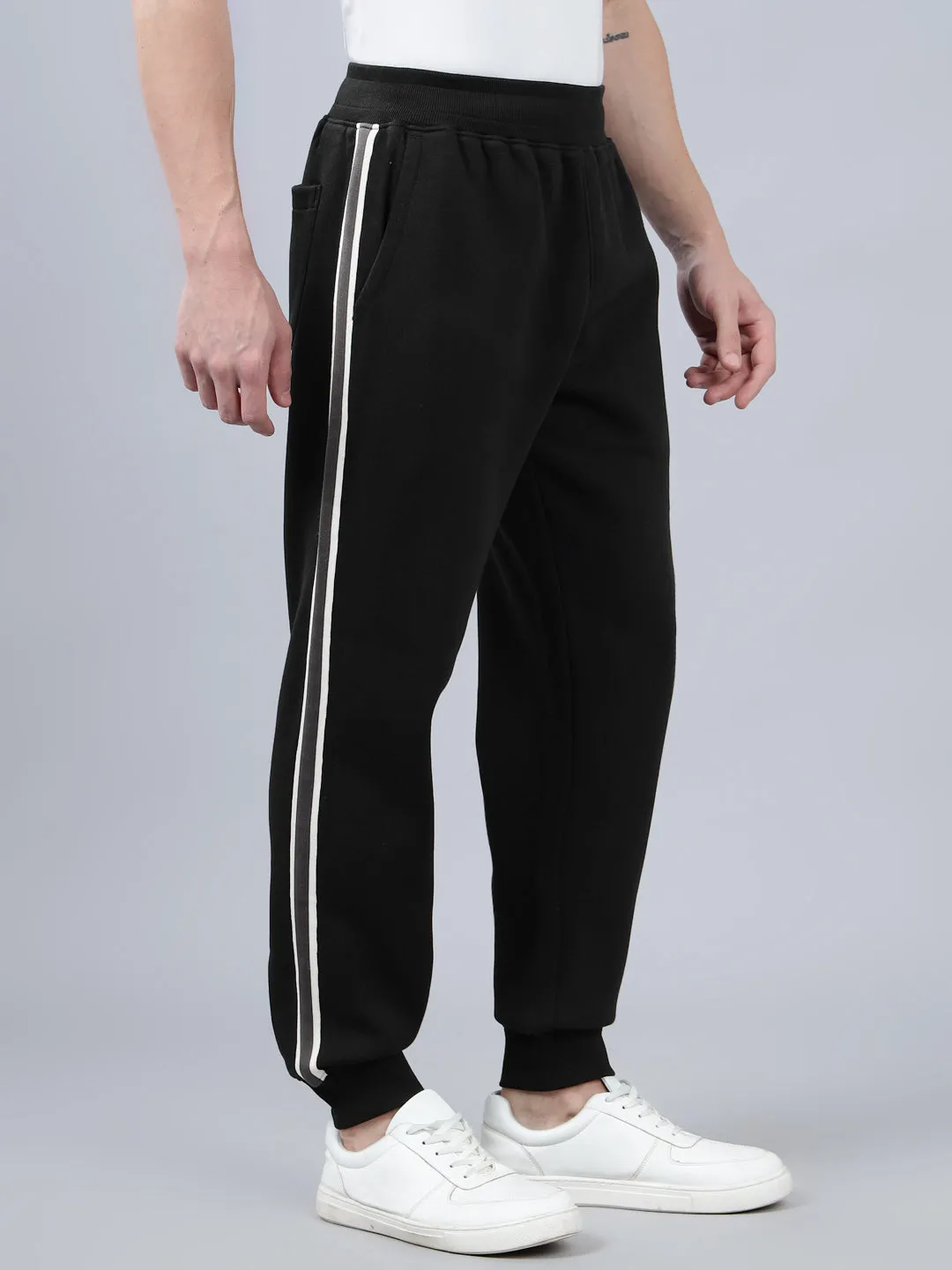 Men's Black Striped Winter Track Pant