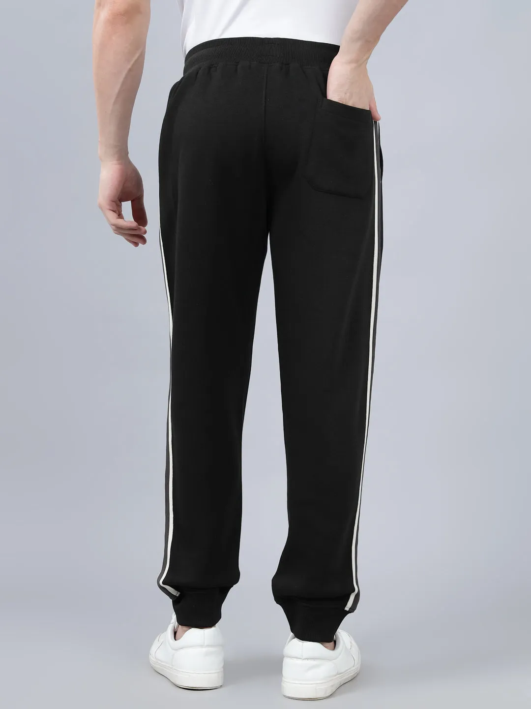 Men's Black Striped Winter Track Pant