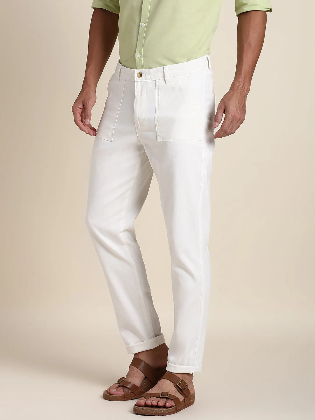 Men's Offwhite Chino Comfortable Bottomwear With Smart Casual Look