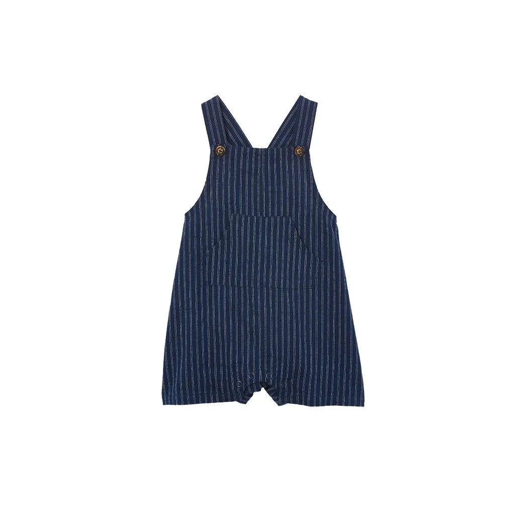 Milky Navy Stripe Linen Overall- Linen Stripe