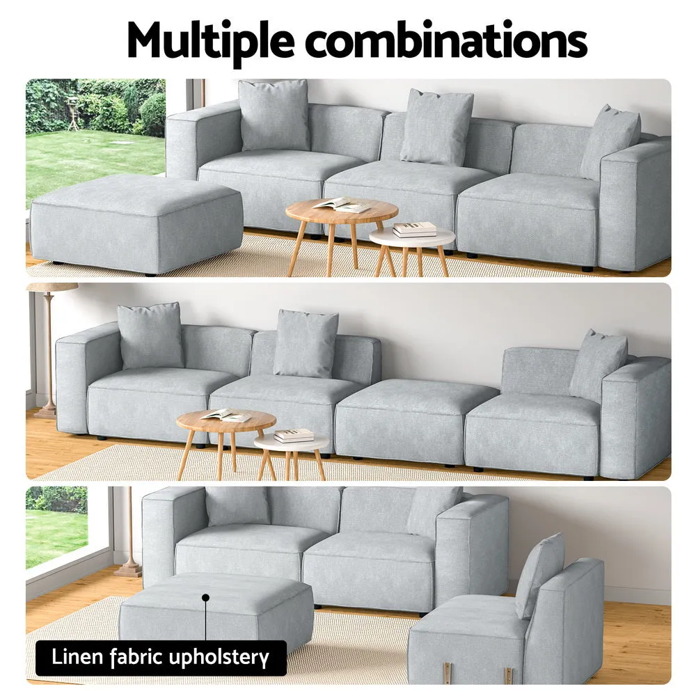 Modular Sofa Chaise Set 4-Seater Grey