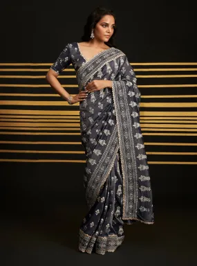 Mulmuil Royal Tissue Rangrez Navy Saree