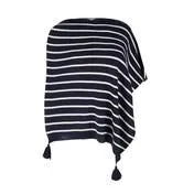 Navy and White Striped Tassel Poncho Scarf