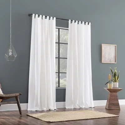 New - 50"x84" Archaeo Light Filtering Linen Cotton Blend Tab Top Curtain Panel White