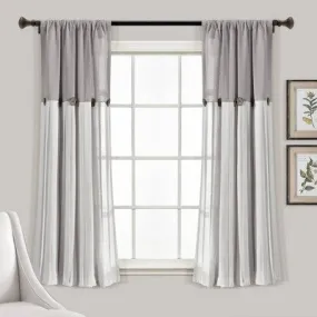 New - 63"x40" Farmhouse Linen Button Light Filtering Window Curtain Panel Gray/White - Lush Décor