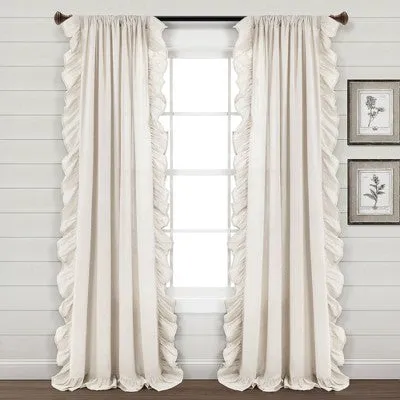 New - 84"x54" Linen Ruffle Window Curtain Panel White - Lush Décor