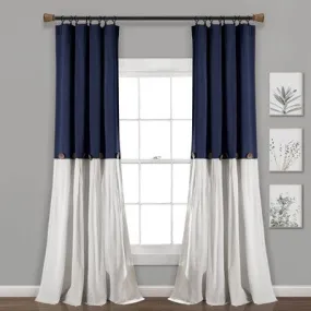 New - 95"x40" Farmhouse Linen Button Light Filtering Window Curtain Panel Navy/White - Lush Décor