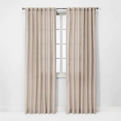 New - 95"x54" Light Filtering Linen Curtain Panel Natural - Threshold