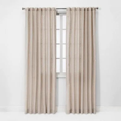 New - 95"x54" Light Filtering Linen Curtain Panel Natural - Threshold