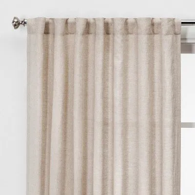 New - 95"x54" Light Filtering Linen Curtain Panel Natural - Threshold