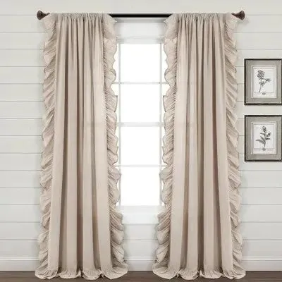 New - 95"x54" Linen Ruffle Window Curtain Panels Beige - Lush Décor