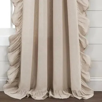 New - 95"x54" Linen Ruffle Window Curtain Panels Beige - Lush Décor