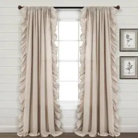 New - 95"x54" Linen Ruffle Window Curtain Panels Beige - Lush Décor