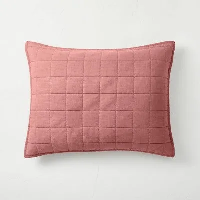 New - King Heavyweight Linen Blend Quilt Pillow Sham Rose - Casaluna