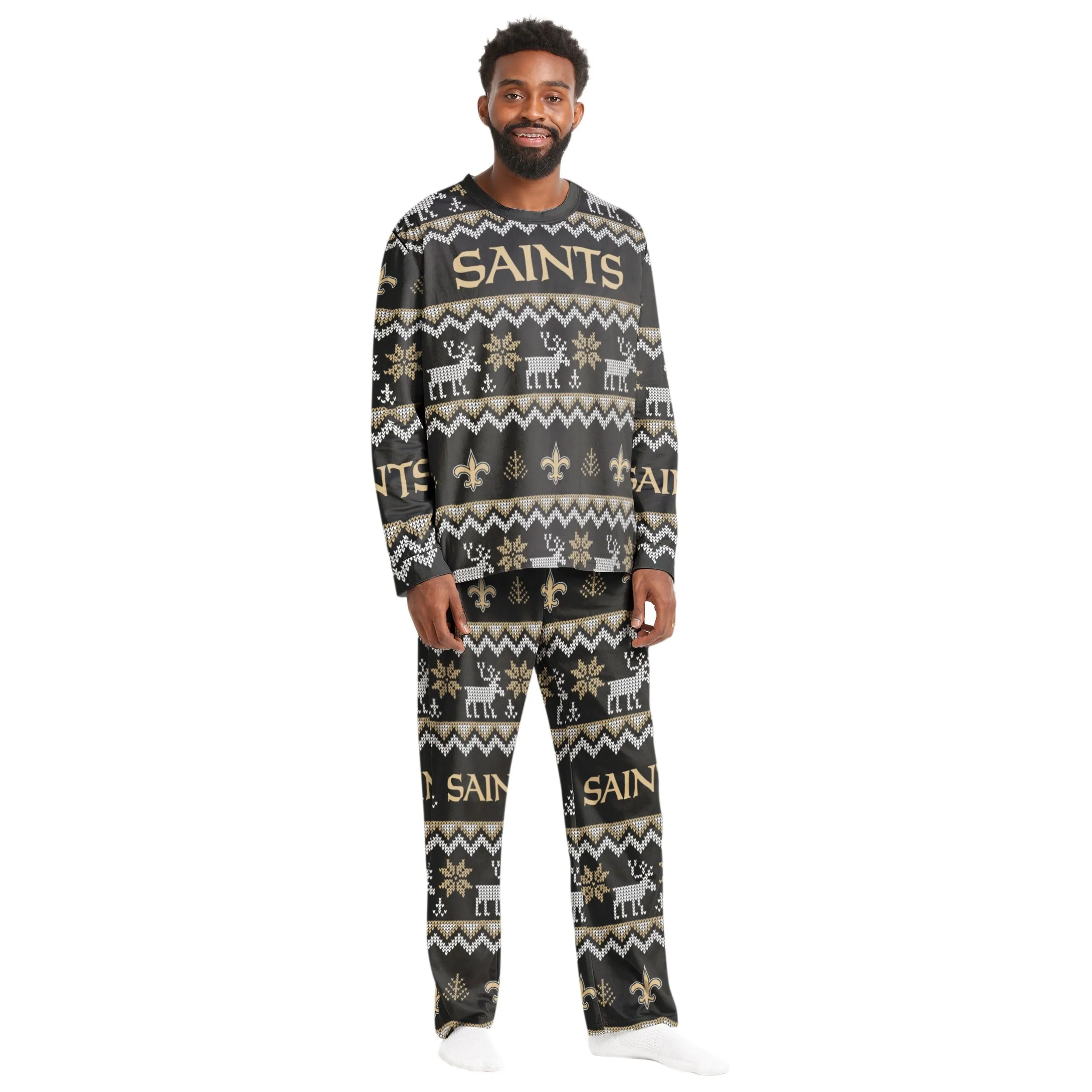 New Orleans Saints NFL Ugly Pattern Family Holiday Pajamas