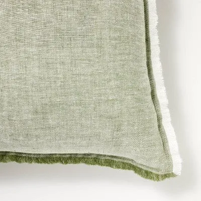 New - Oversized Reversible Linen Square Throw Pillow with Frayed Edges Green - Threshold designed with Studio McGee