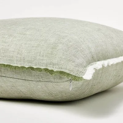 New - Oversized Reversible Linen Square Throw Pillow with Frayed Edges Green - Threshold designed with Studio McGee