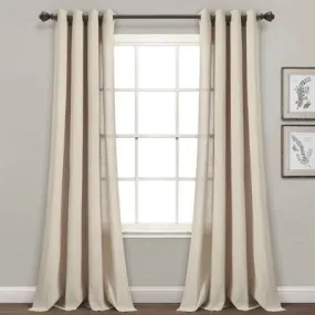 New - Set of 2 (84"x52") Faux Linen Grommet Window Curtain Panels Beige - Lush Décor