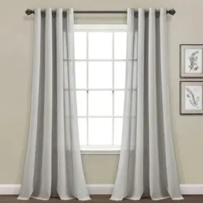 New - Set of 2 (84"x52") Faux Linen Grommet Window Curtain Panels Light Gray - Lush Décor