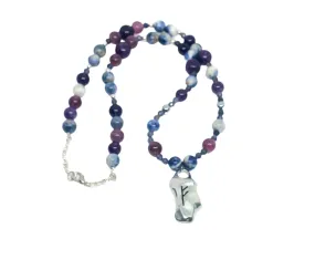 Norse Elder Futhark Fehu Pendant Necklace with Sodalite and Iolite Crystal