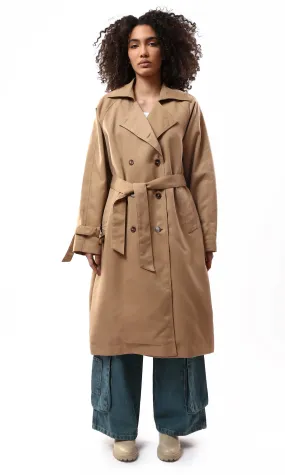 O176259 Classic Collar Dark Beige Buttoned Coat