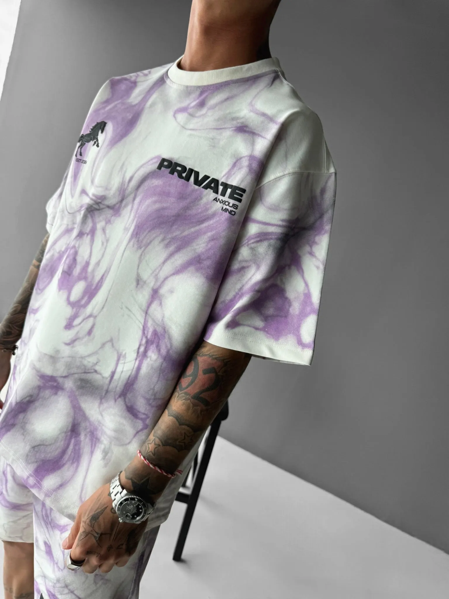 Oversize Private Smoke T-shirt - White and Lila