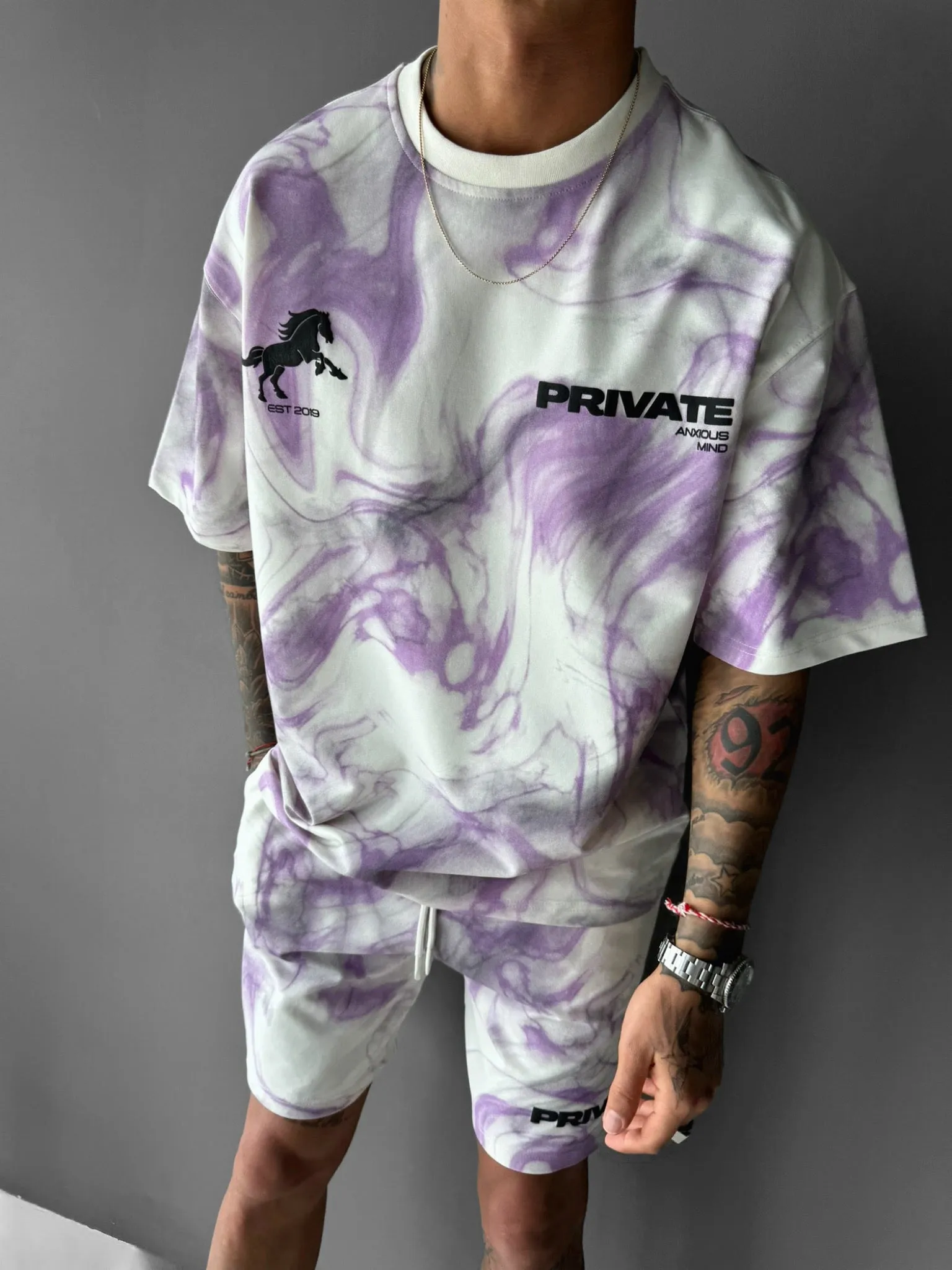 Oversize Private Smoke T-shirt - White and Lila