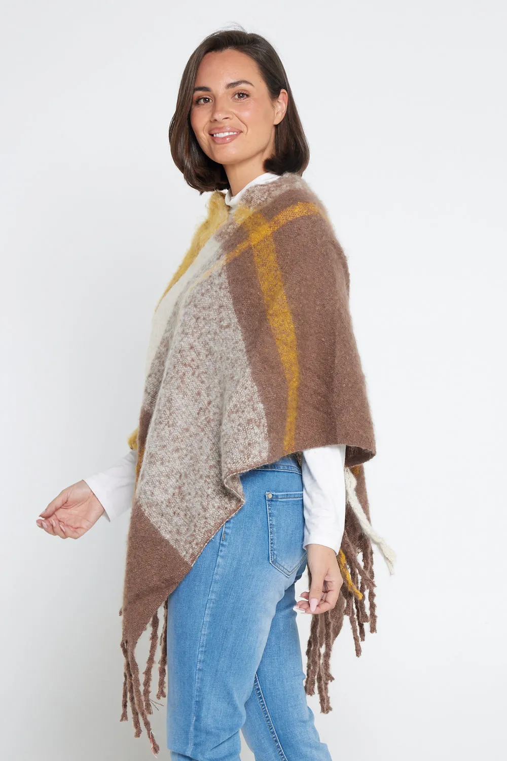 Payton Super Soft Poncho - Brown/Yellow